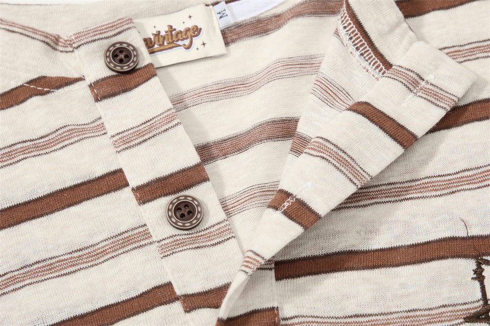 Textured Stripe Long-Sleeve Henley Shirt