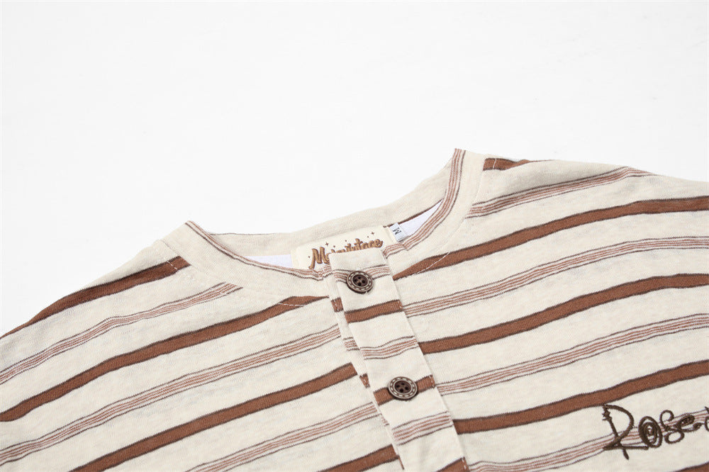 Textured Stripe Long-Sleeve Henley Shirt