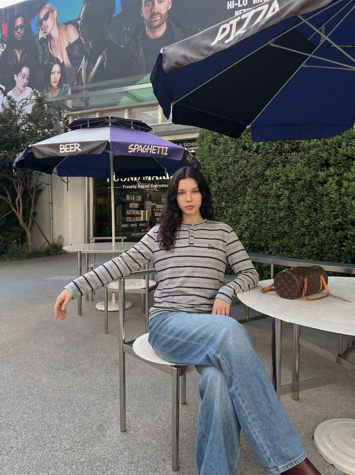 Textured Stripe Long-Sleeve Henley Shirt