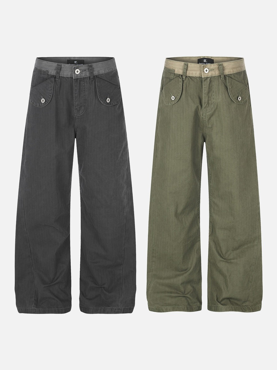 Textured Wide-Leg Trousers with Contrasting Waistband