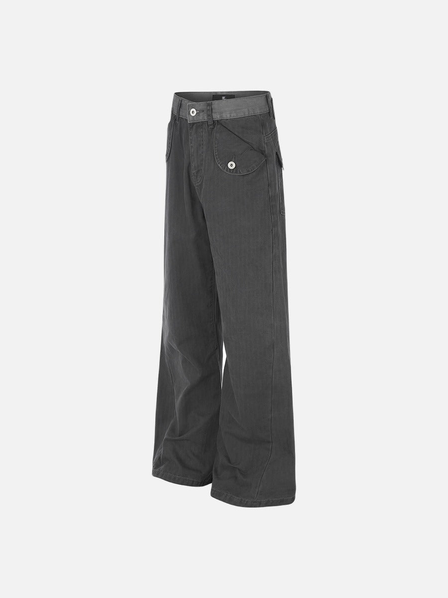 Textured Wide-Leg Trousers with Contrasting Waistband