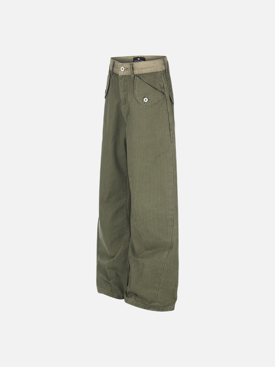 Textured Wide-Leg Trousers with Contrasting Waistband