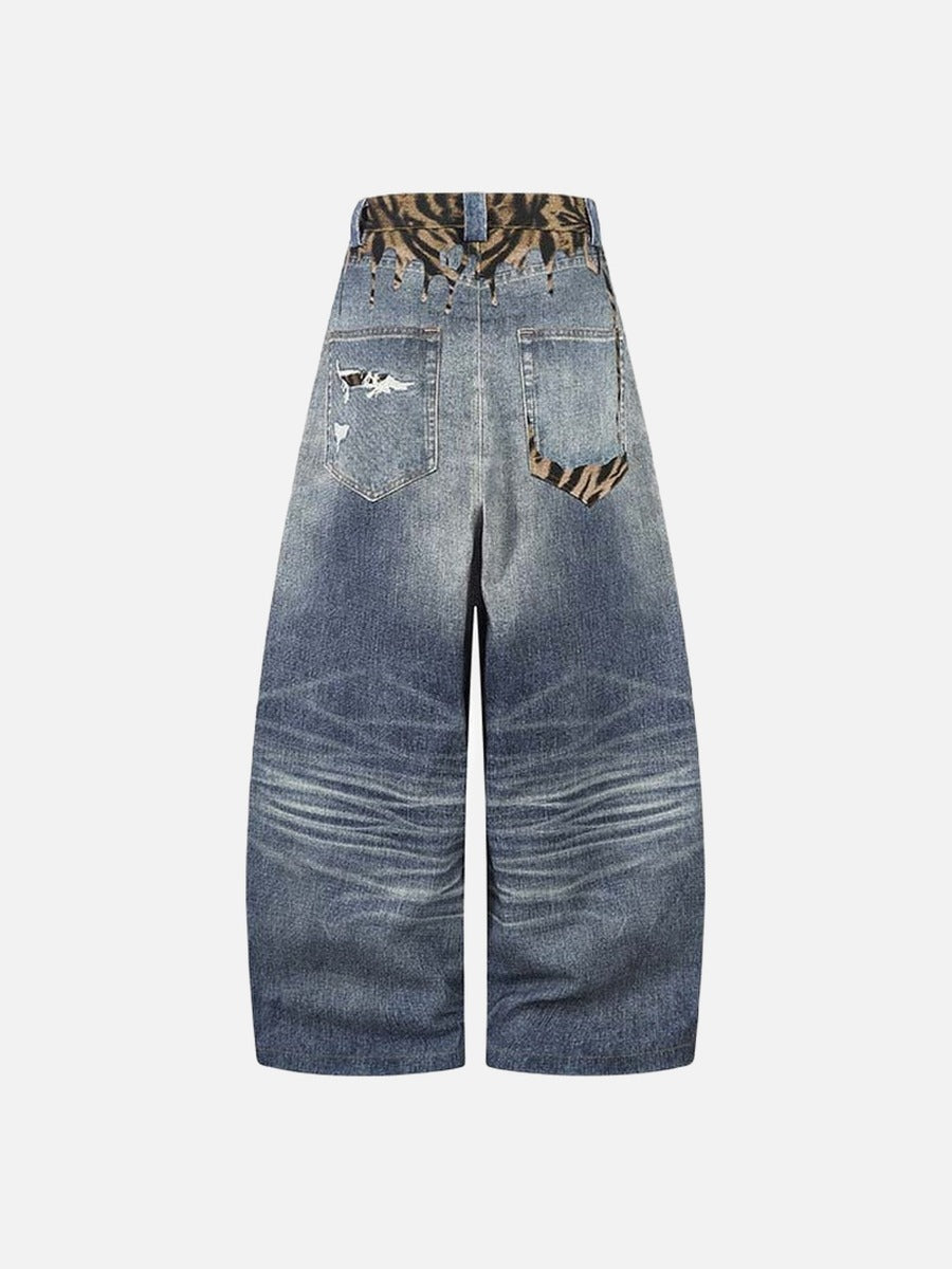 DAXUEN Distressed wide-leg jeans with tiger stripe pattern
