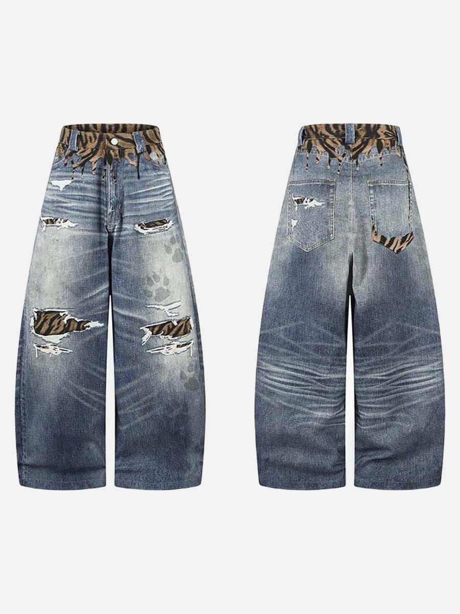 DAXUEN Distressed wide-leg jeans with tiger stripe pattern