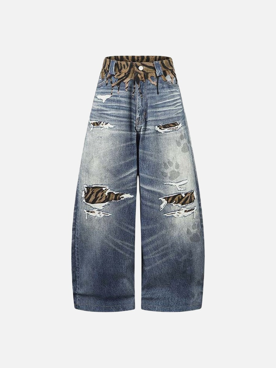 DAXUEN Distressed wide-leg jeans with tiger stripe pattern
