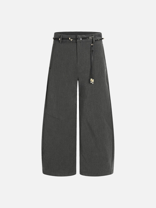 Trendige Weite Hose mit Ziergürtel - Grau / S