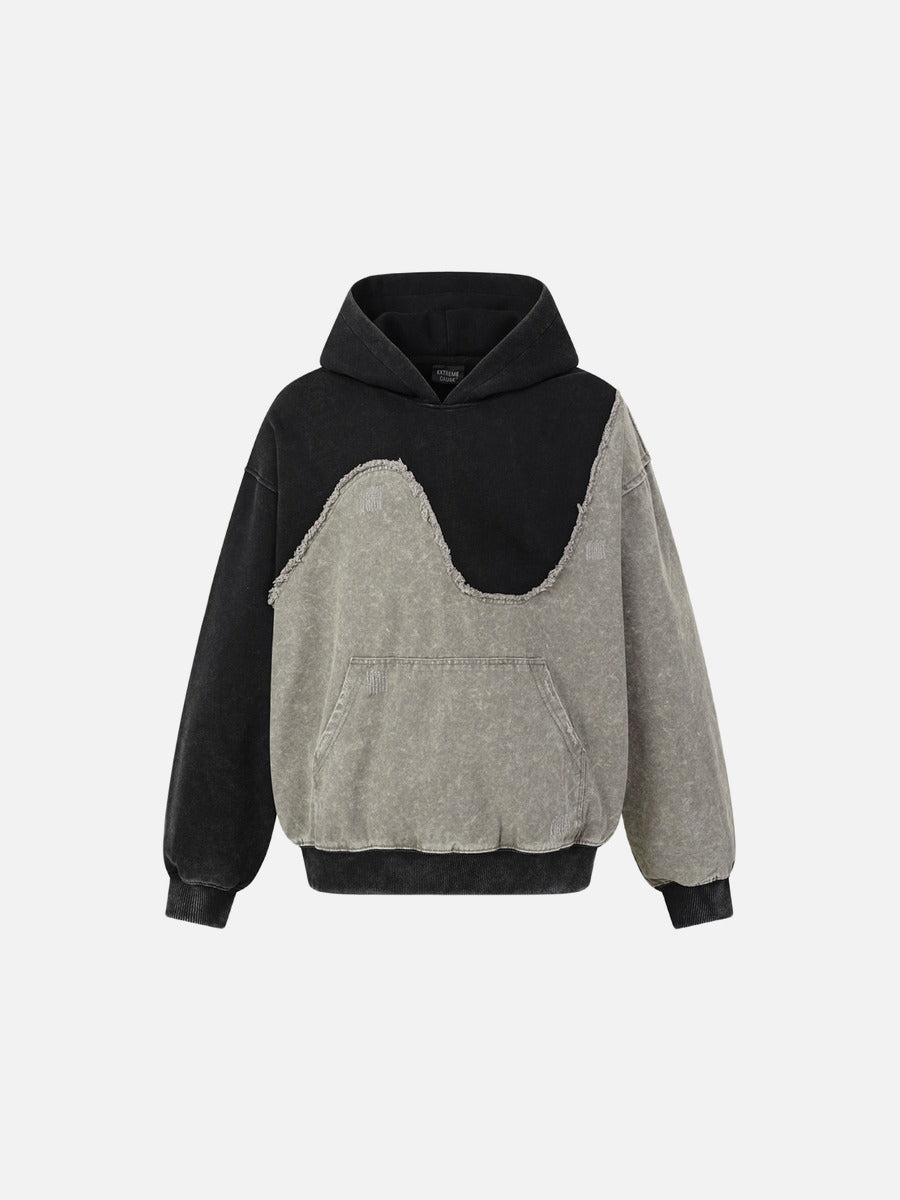 DAXUEN grey and charcoal two-tone acid-wash oversized hoodie
