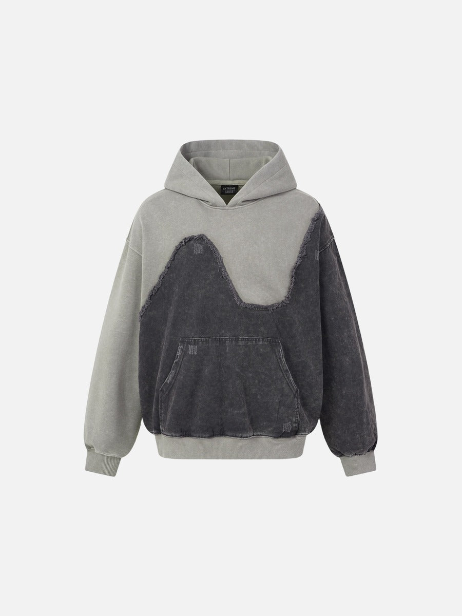 DAXUEN grey and charcoal two-tone acid-wash oversized hoodie