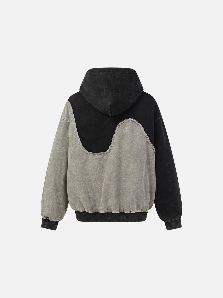 DAXUEN grey and charcoal two-tone acid-wash oversized hoodie