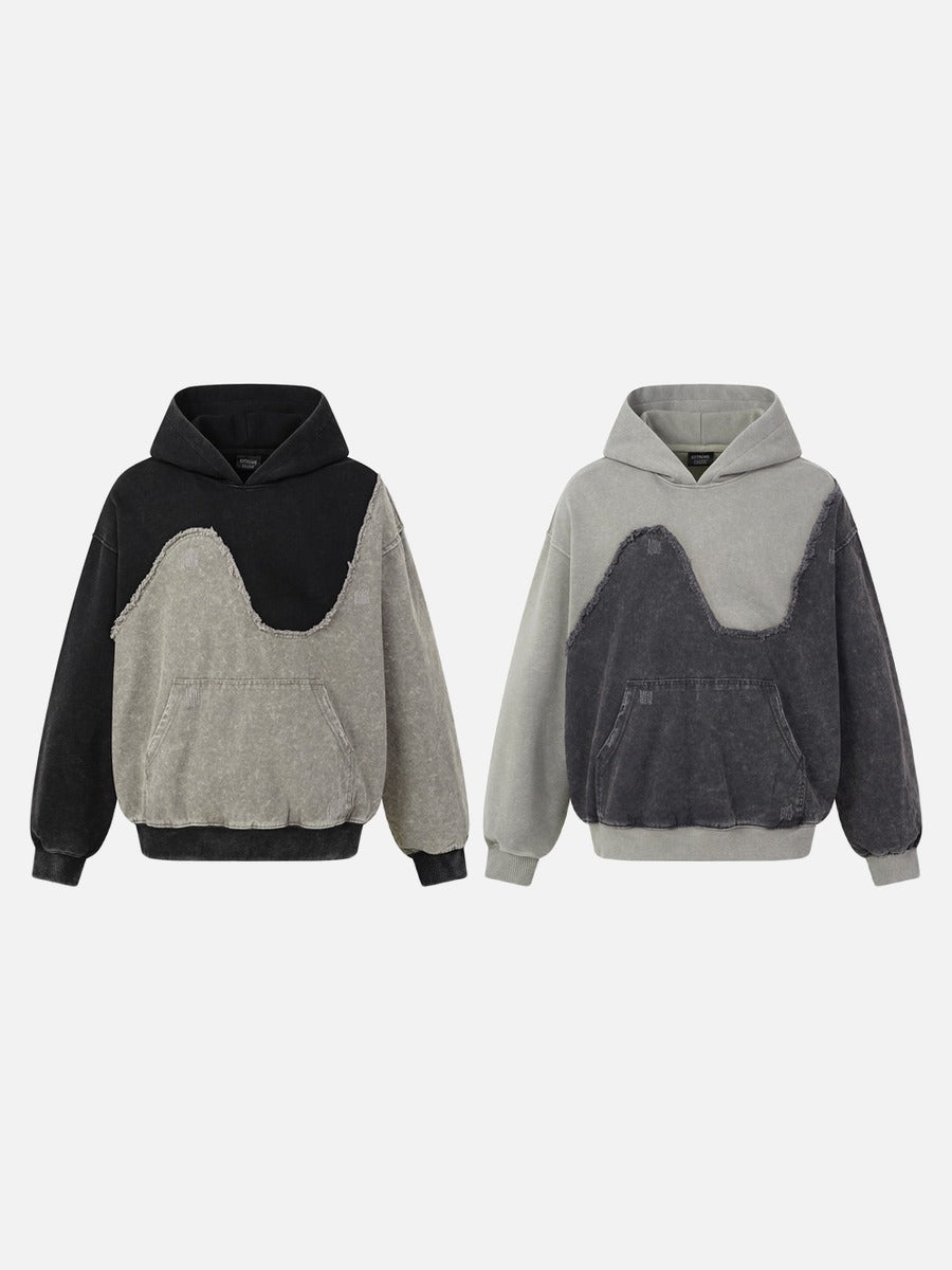 DAXUEN grey and charcoal two-tone acid-wash oversized hoodie