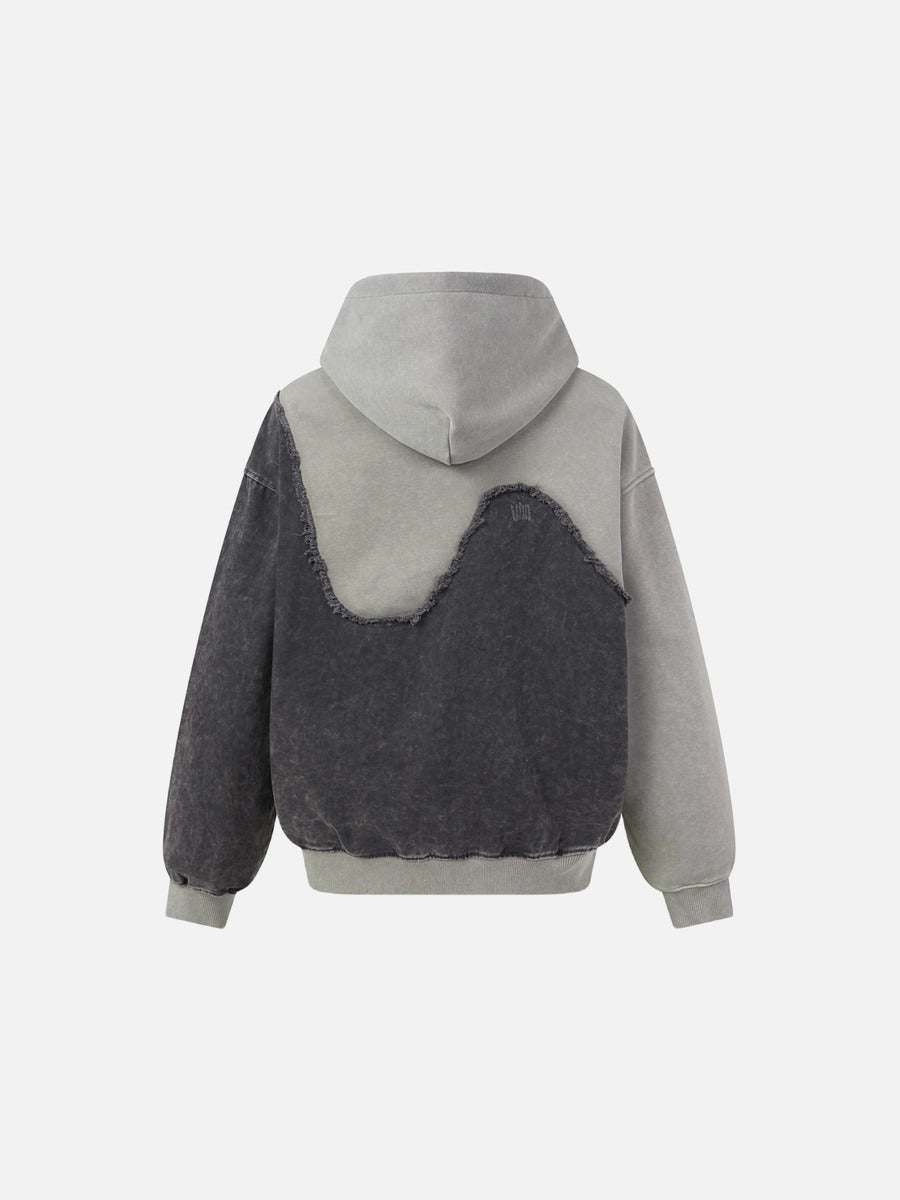 DAXUEN grey and charcoal two-tone acid-wash oversized hoodie