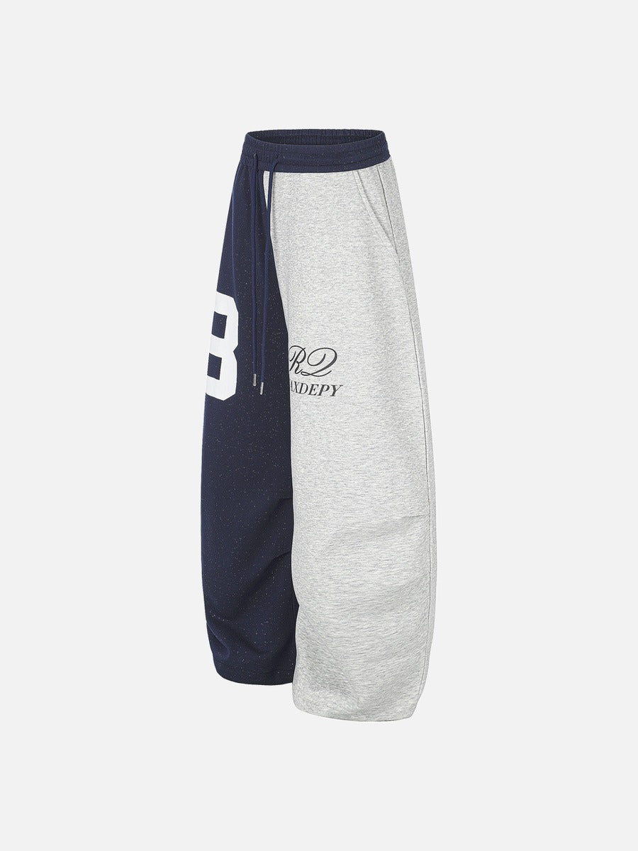 Two-Tone Wide-Leg Sweatpants with Number 8