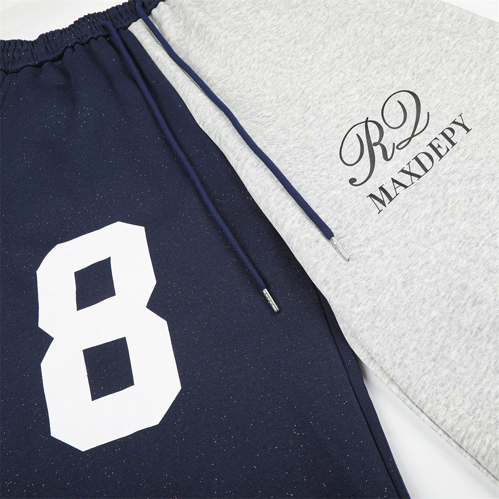 Two-Tone Wide-Leg Sweatpants with Number 8