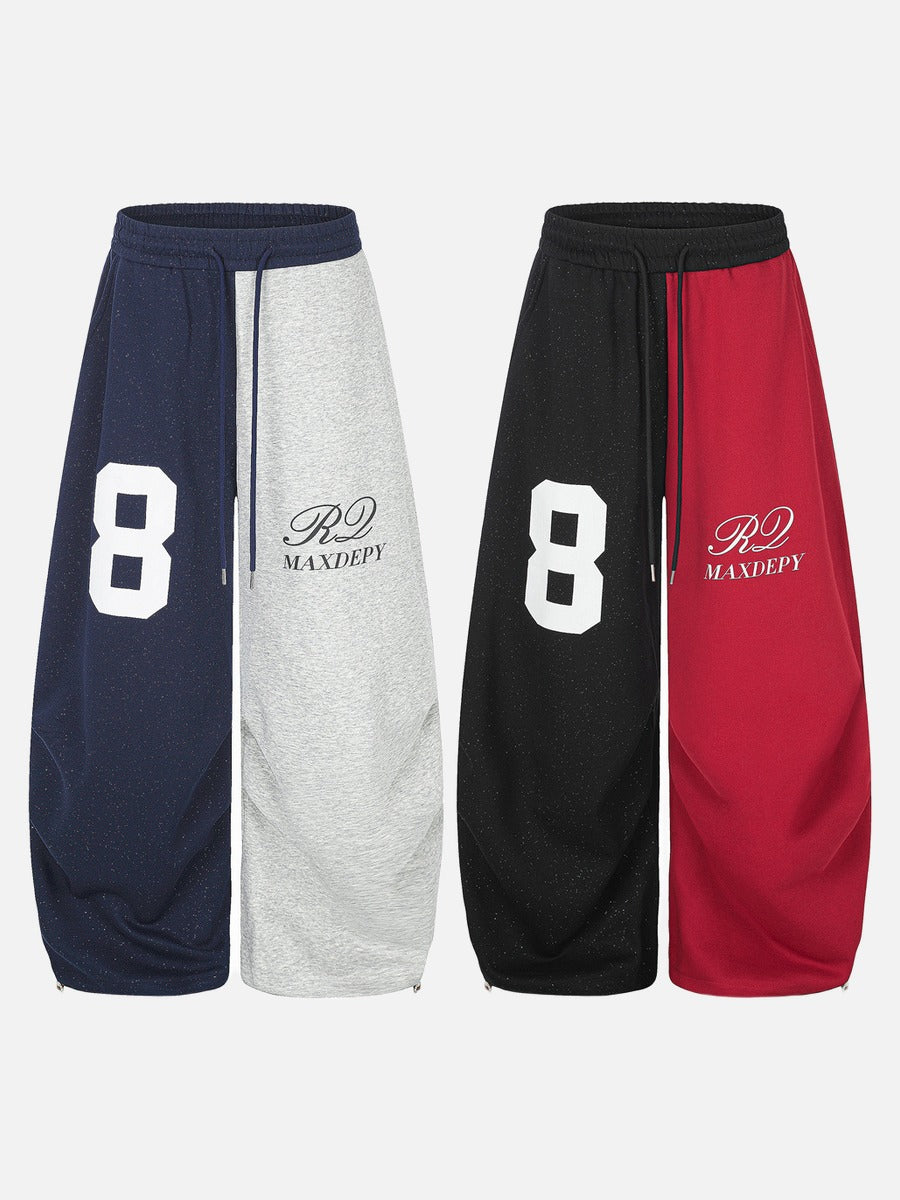 Two-Tone Wide-Leg Sweatpants with Number 8