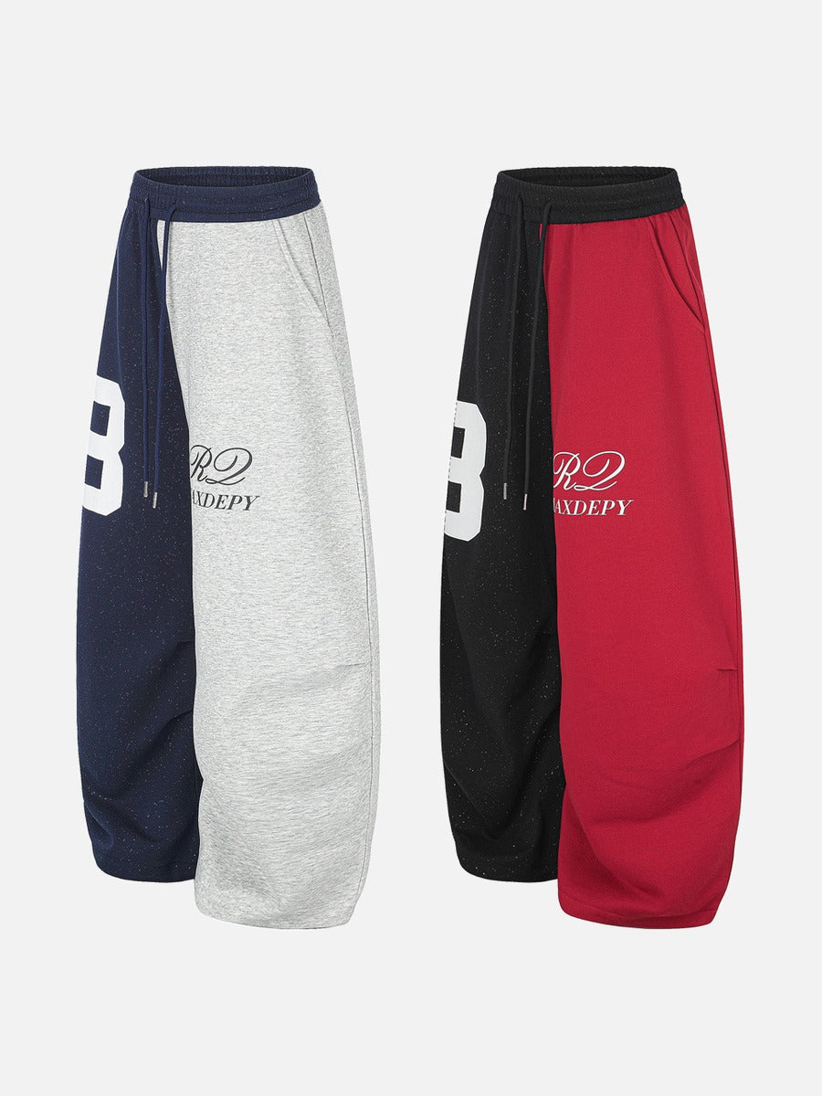 Two-Tone Wide-Leg Sweatpants with Number 8