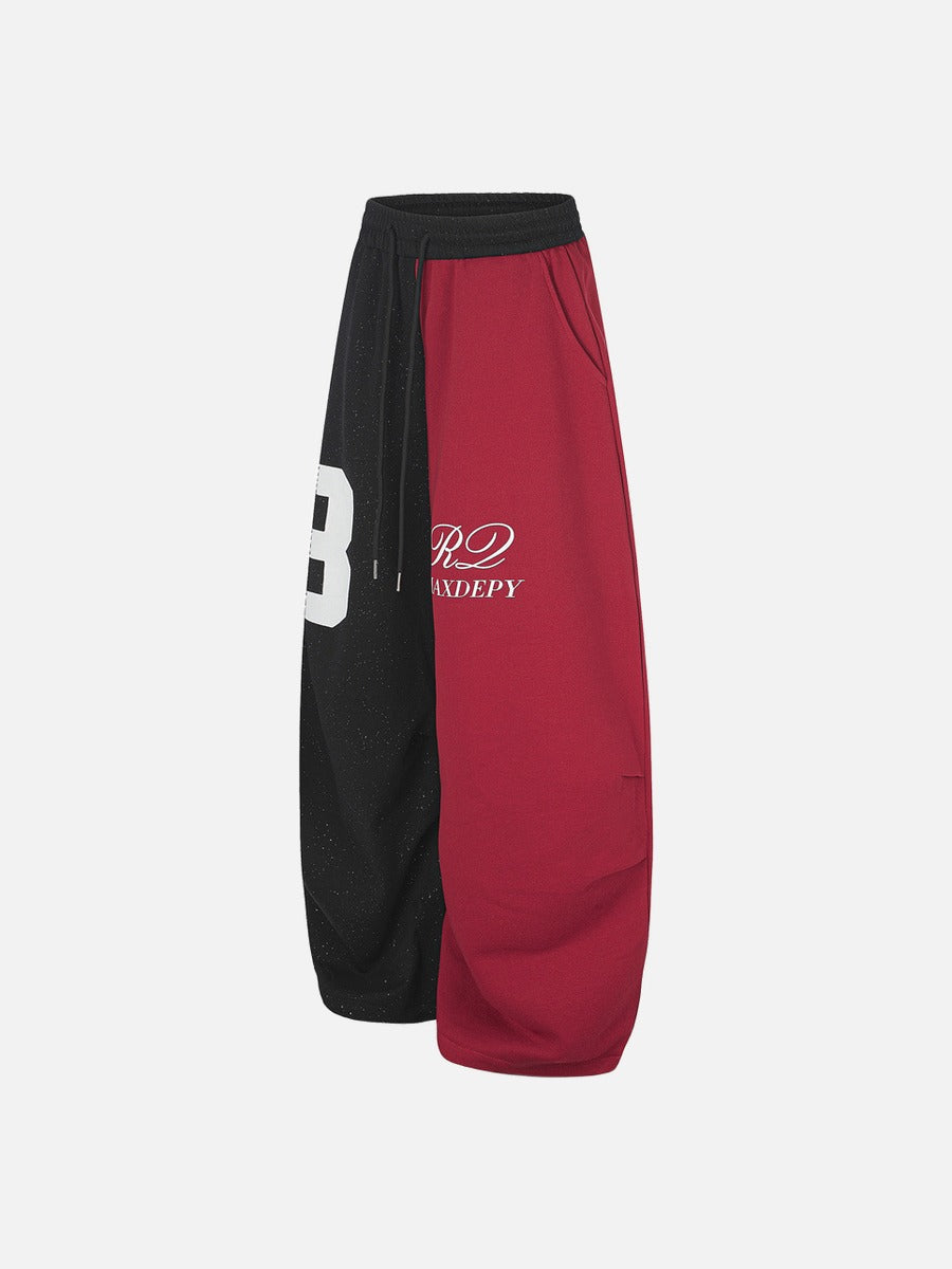 Two-Tone Wide-Leg Sweatpants with Number 8