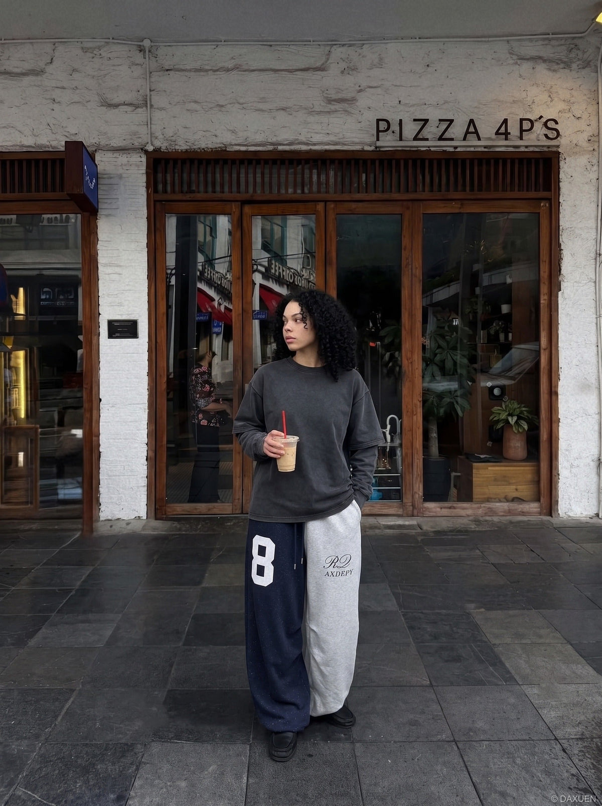 Two-Tone Wide-Leg Sweatpants with Number 8
