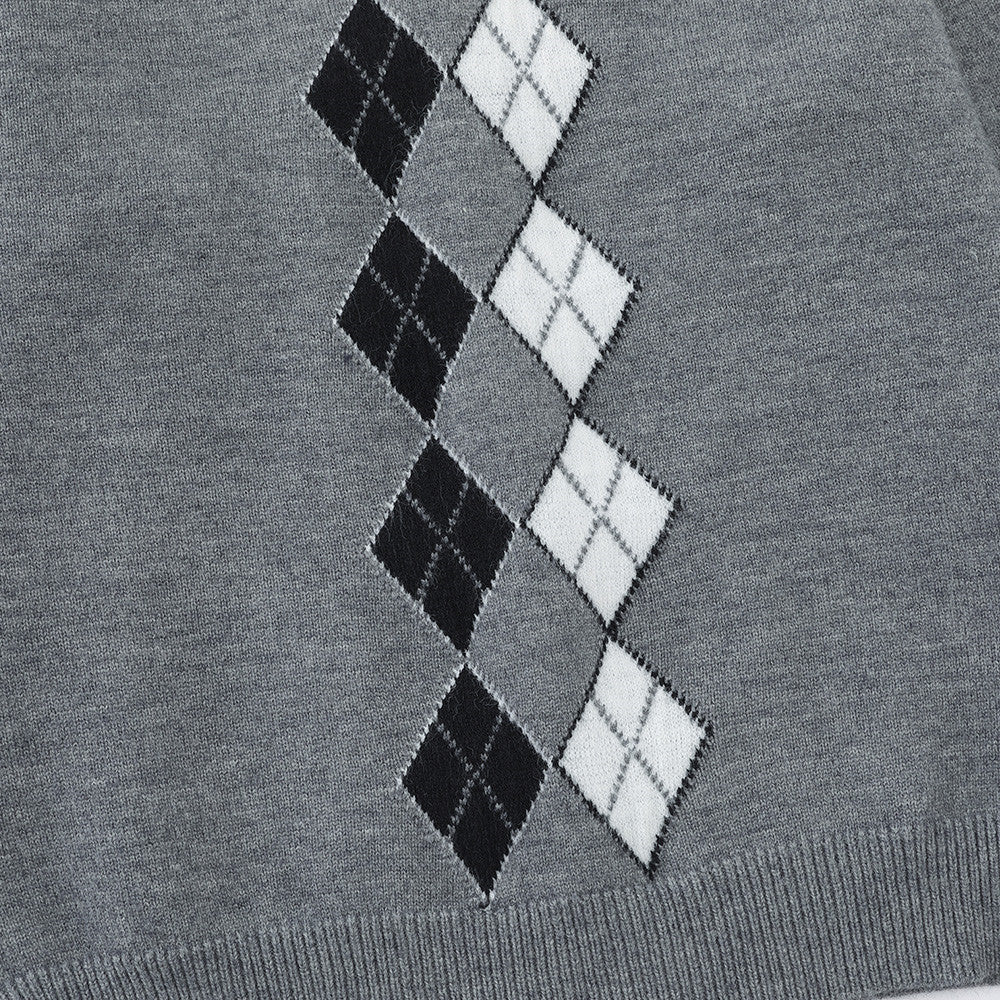 DAXUEN grey vertical argyle pattern knit sweater