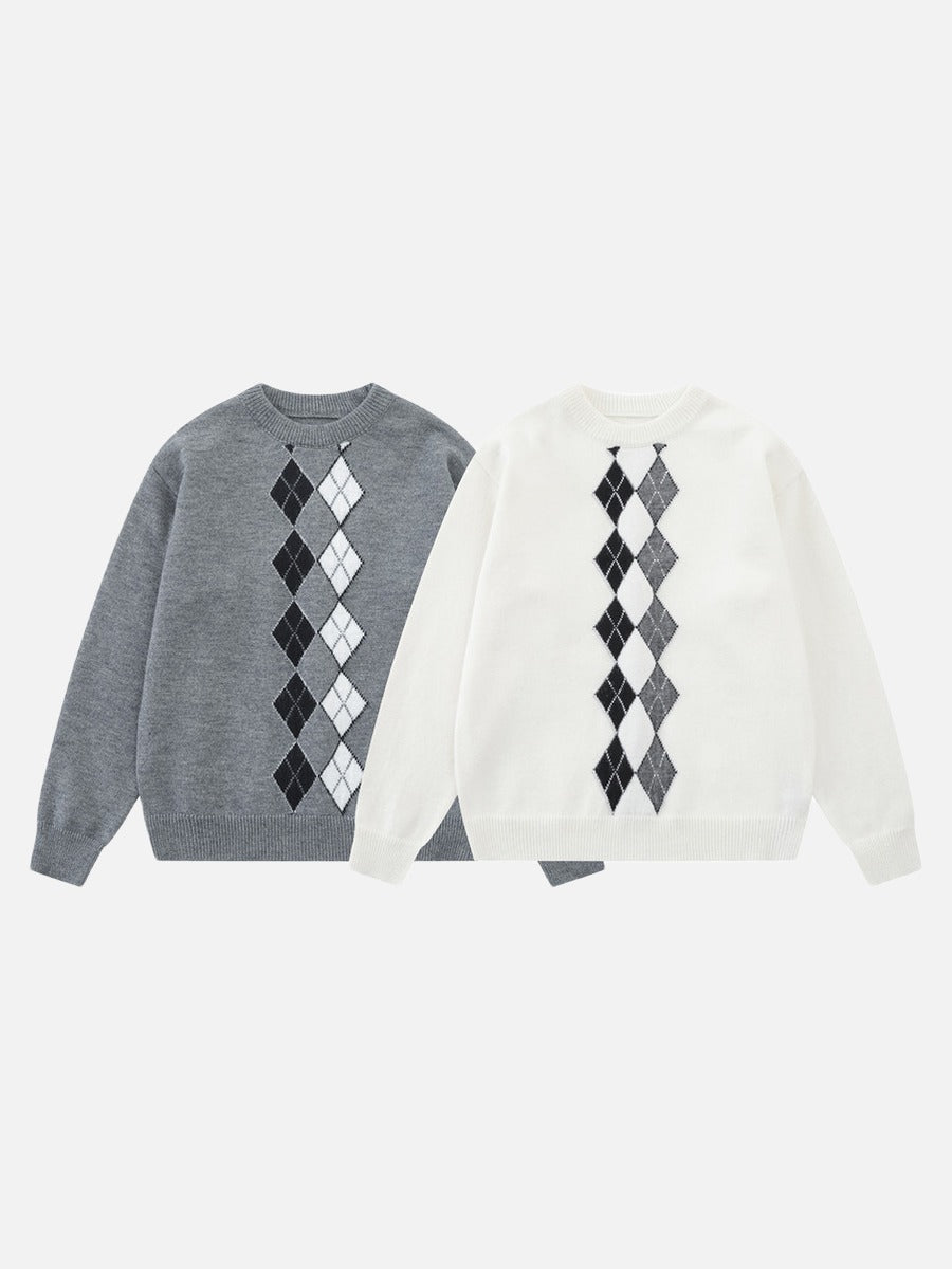 DAXUEN grey vertical argyle pattern knit sweater