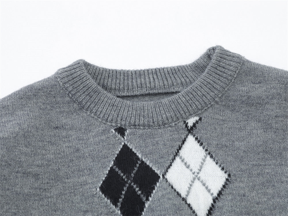 DAXUEN grey vertical argyle pattern knit sweater