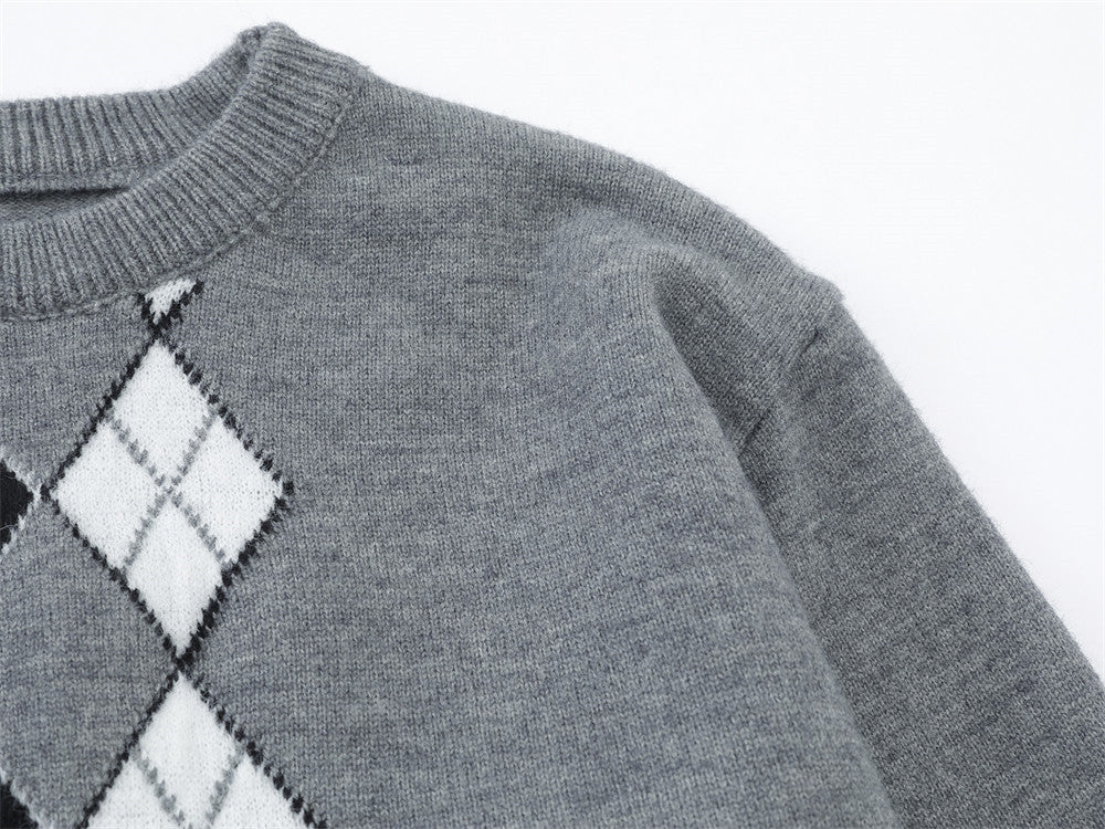 DAXUEN grey vertical argyle pattern knit sweater