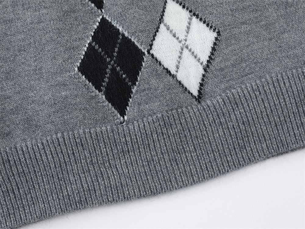 DAXUEN grey vertical argyle pattern knit sweater