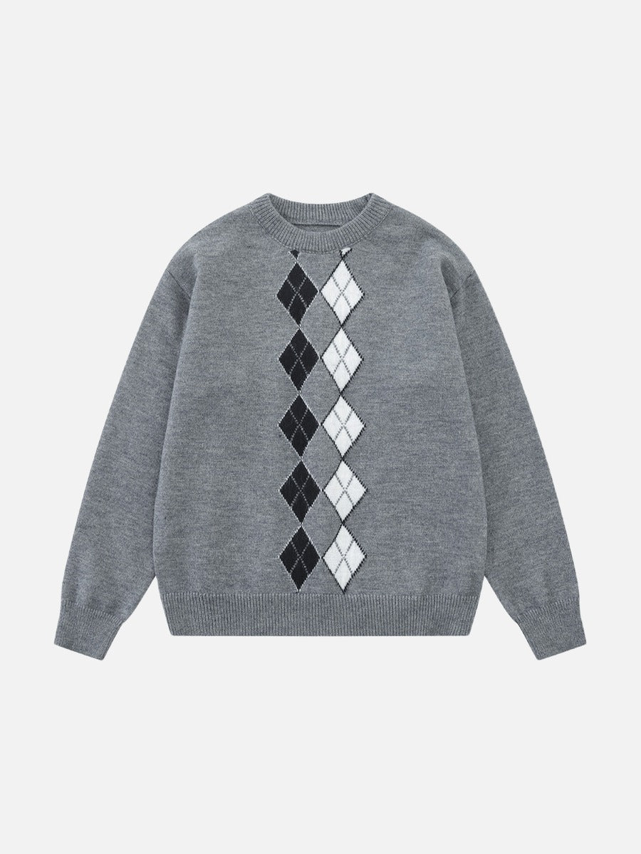 DAXUEN grey vertical argyle pattern knit sweater