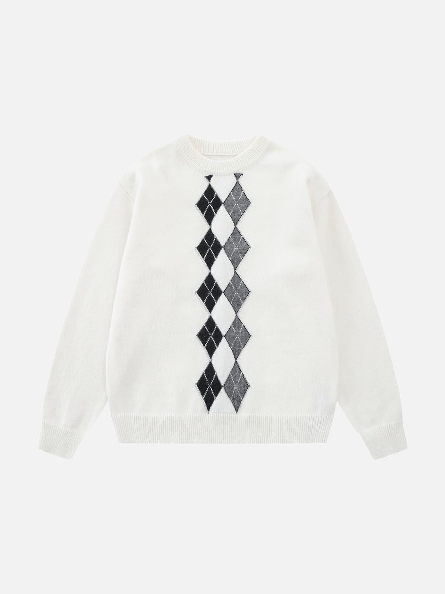 DAXUEN grey vertical argyle pattern knit sweater