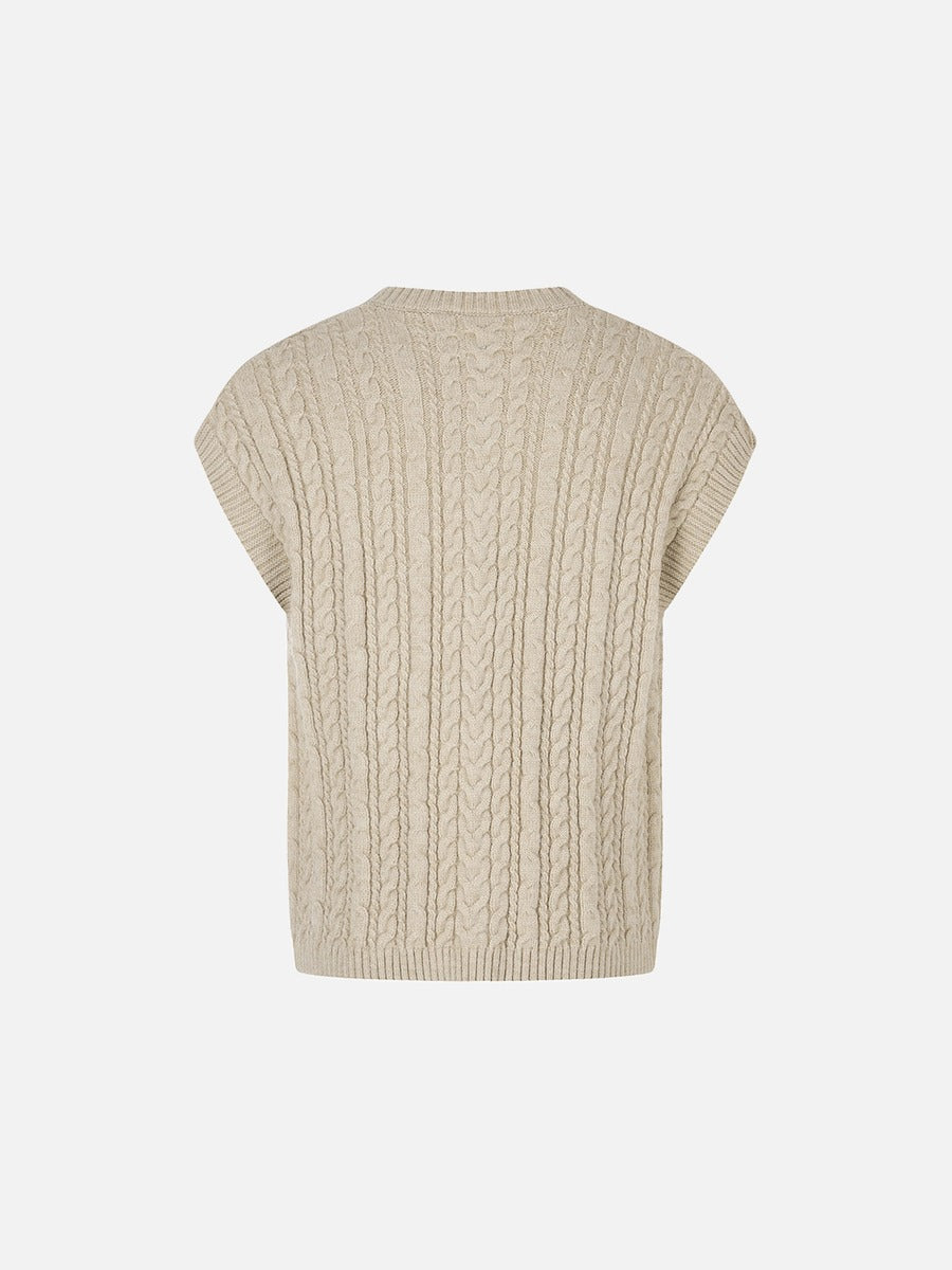 Vertical Cable Knit Black Cardigan Vest