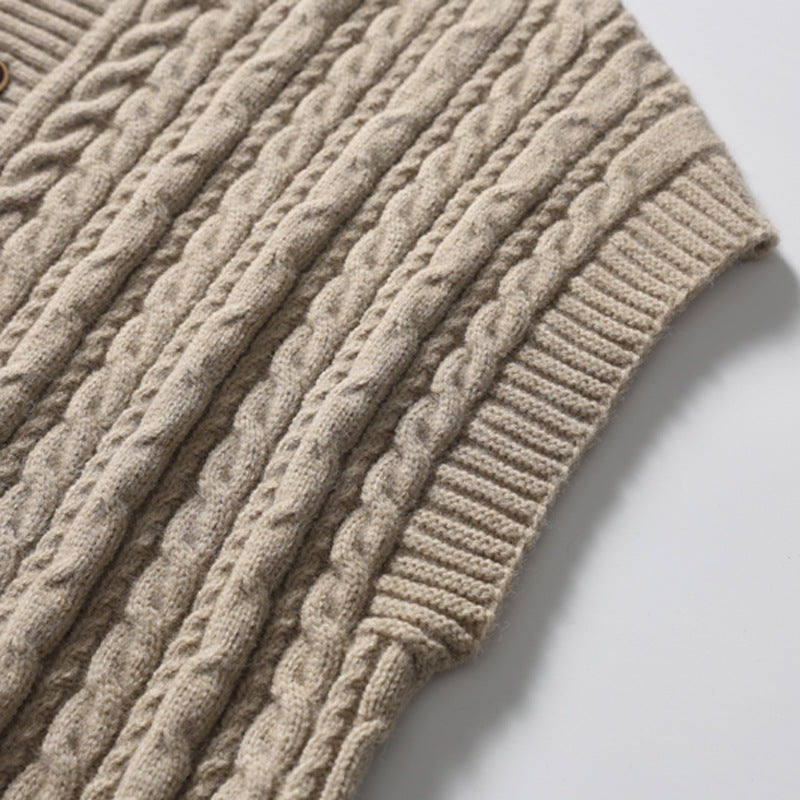 Vertical Cable Knit Black Cardigan Vest