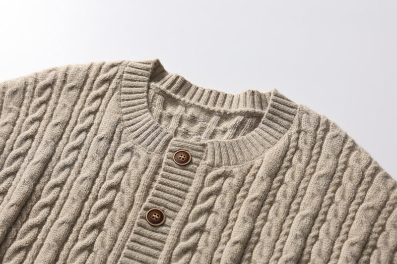 Vertical Cable Knit Black Cardigan Vest