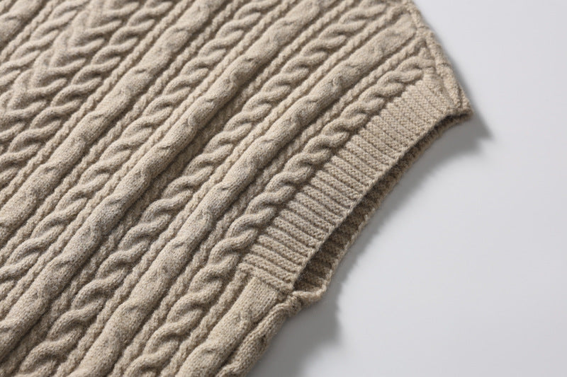 Vertical Cable Knit Black Cardigan Vest