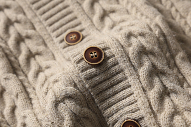 Vertical Cable Knit Black Cardigan Vest