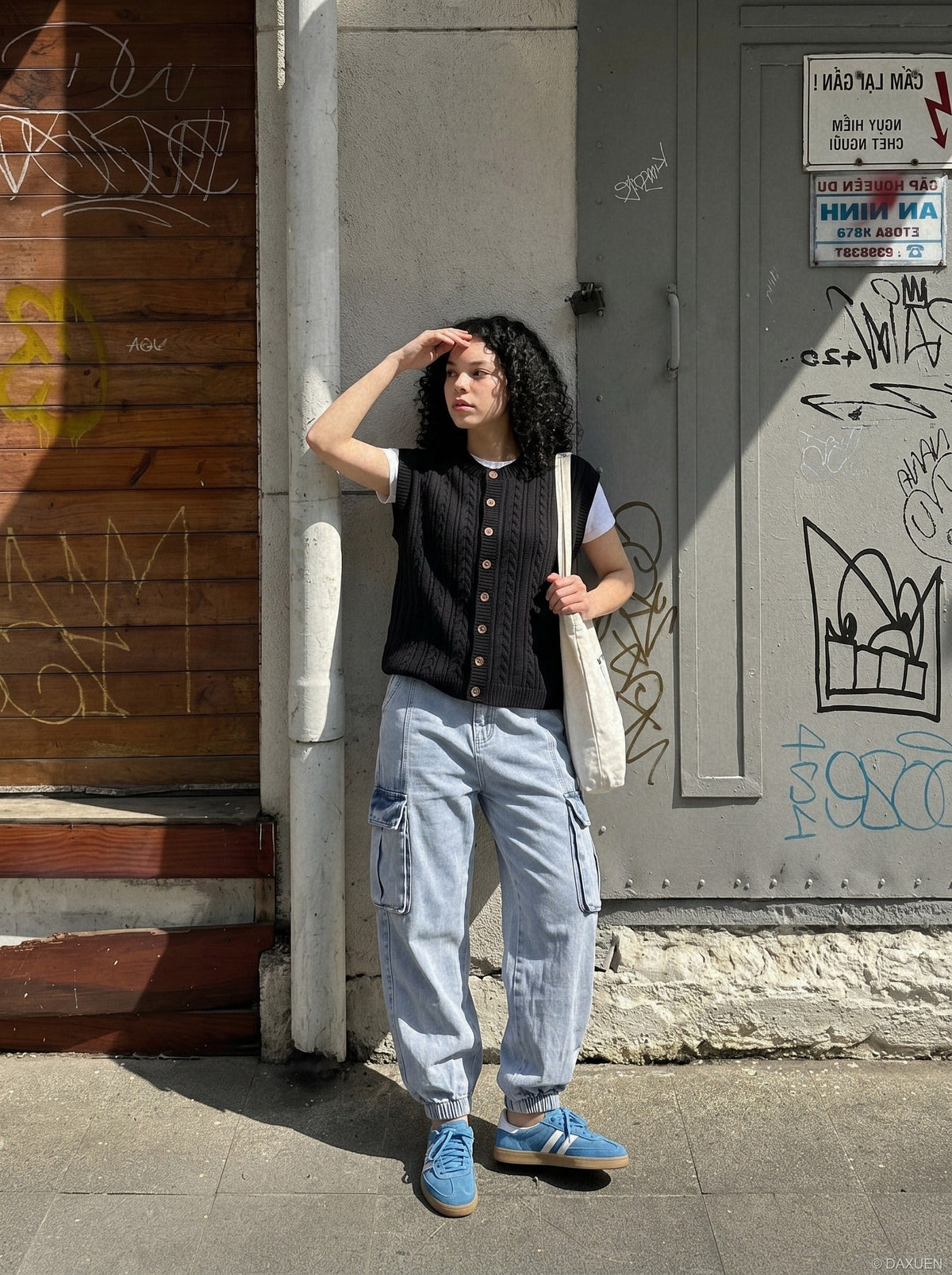 Vertical Cable Knit Black Cardigan Vest