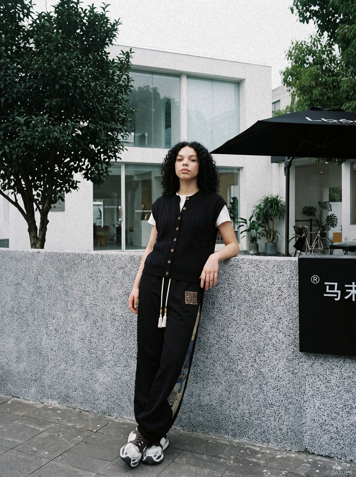 Vertical Cable Knit Black Cardigan Vest