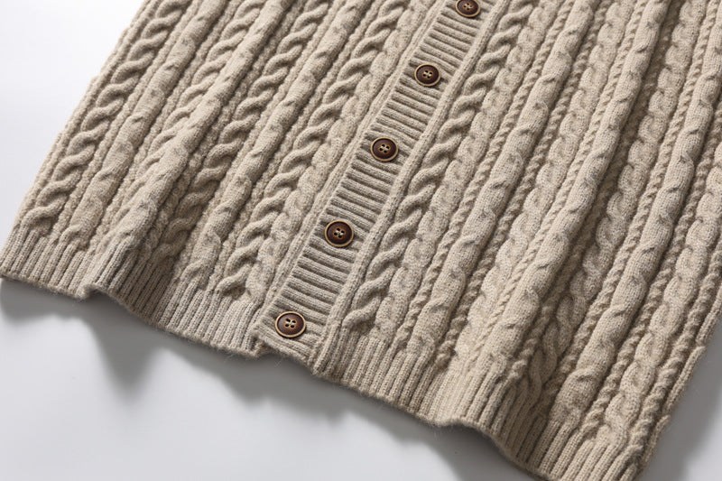 Vertical Cable Knit Black Cardigan Vest