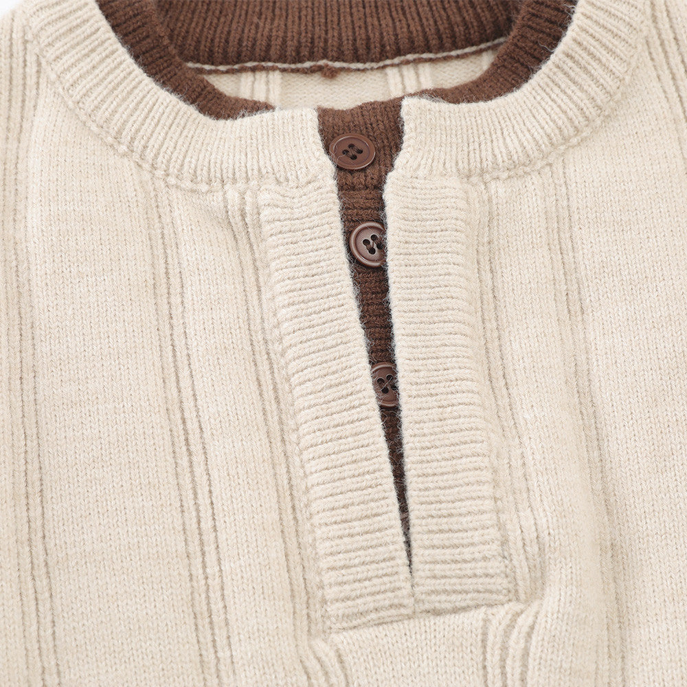 Vertical Ribbed Henley Knit Sweater