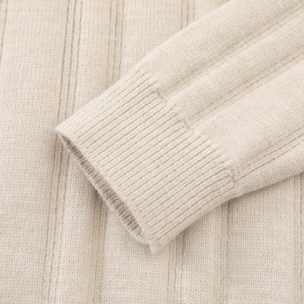Vertical Ribbed Henley Knit Sweater