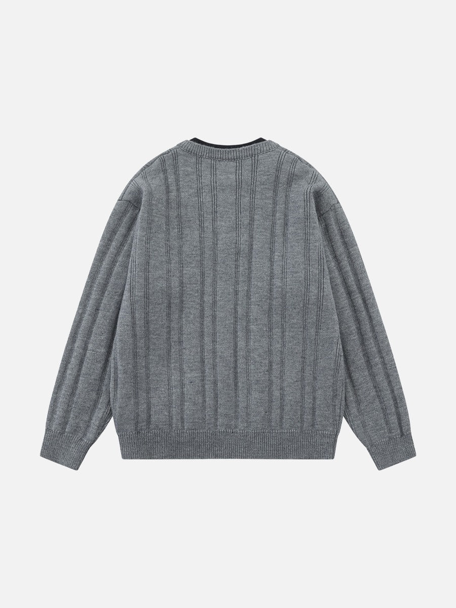 Vertical Ribbed Henley Knit Sweater