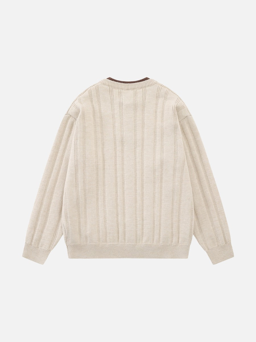 Vertical Ribbed Henley Knit Sweater