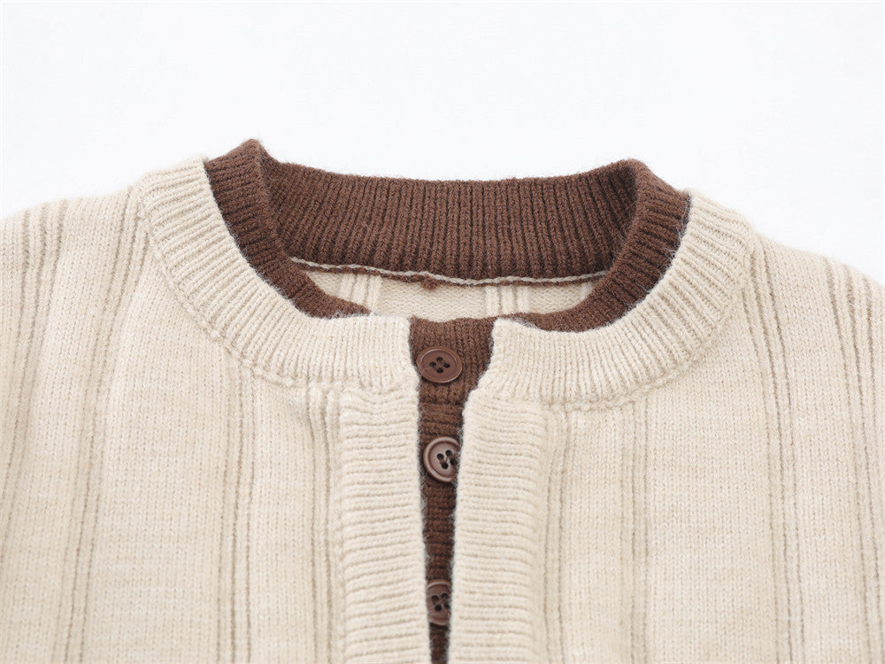 Vertical Ribbed Henley Knit Sweater