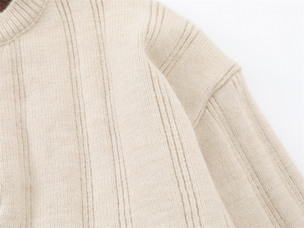 Vertical Ribbed Henley Knit Sweater