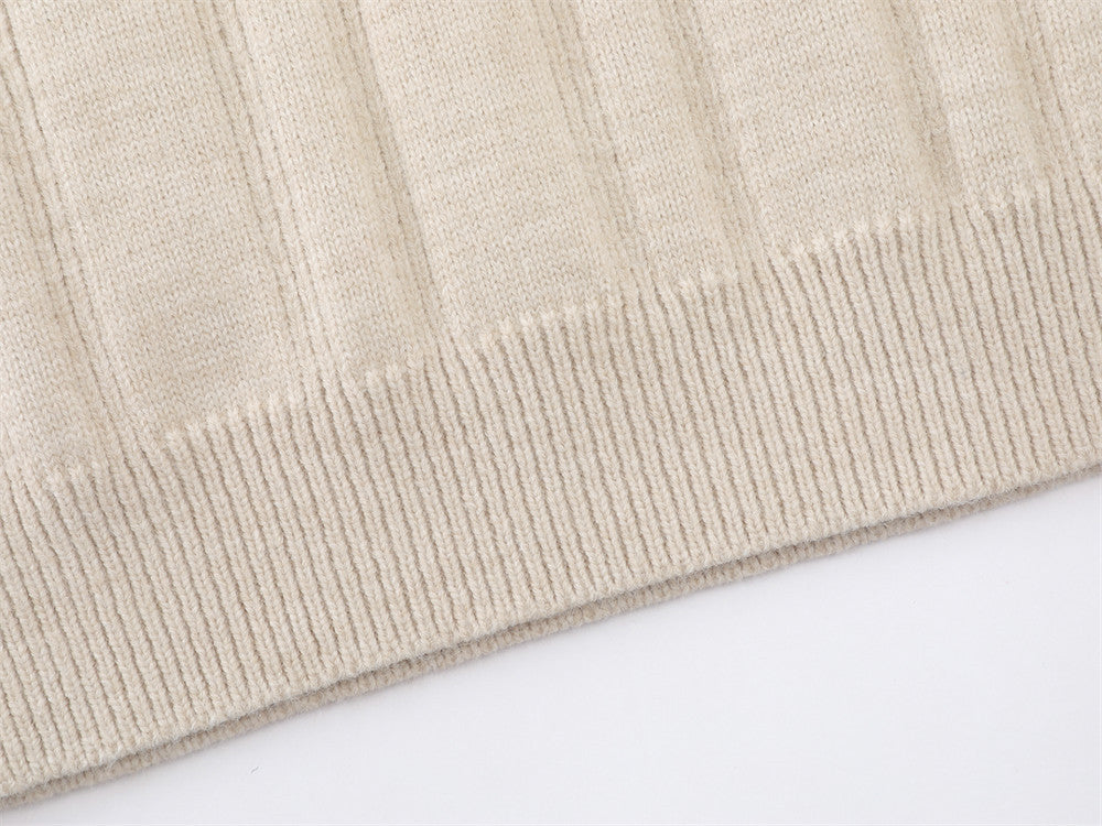 Vertical Ribbed Henley Knit Sweater