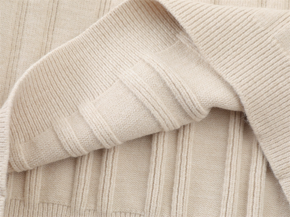 Vertical Ribbed Henley Knit Sweater
