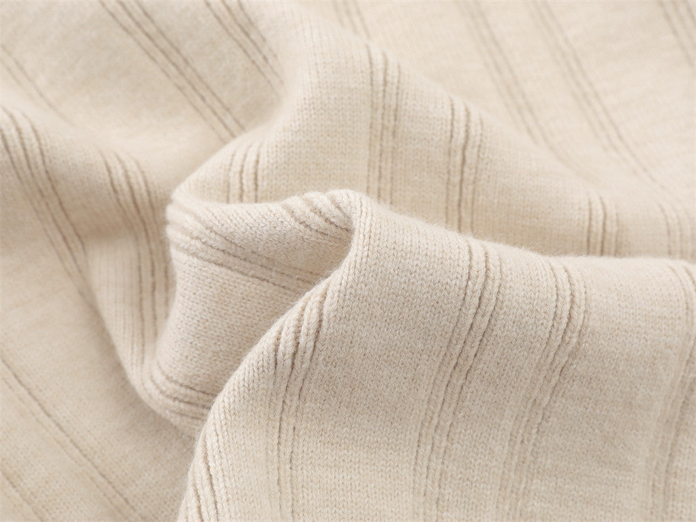 Vertical Ribbed Henley Knit Sweater