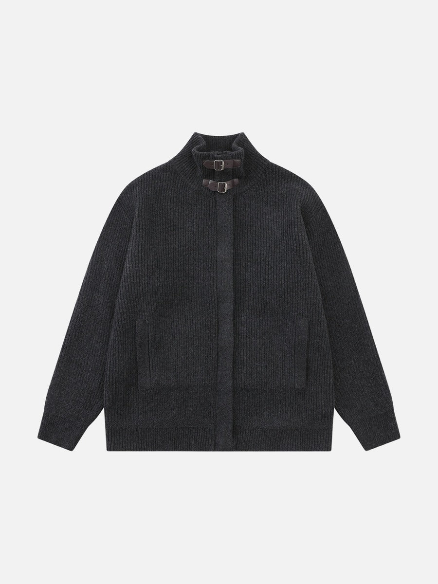 DAXUEN black vertical ribbed mock neck jacket