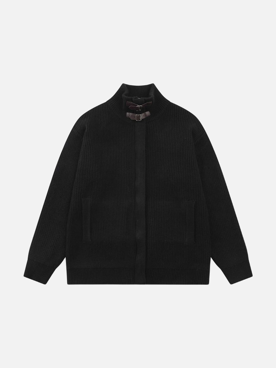 DAXUEN black vertical ribbed mock neck jacket