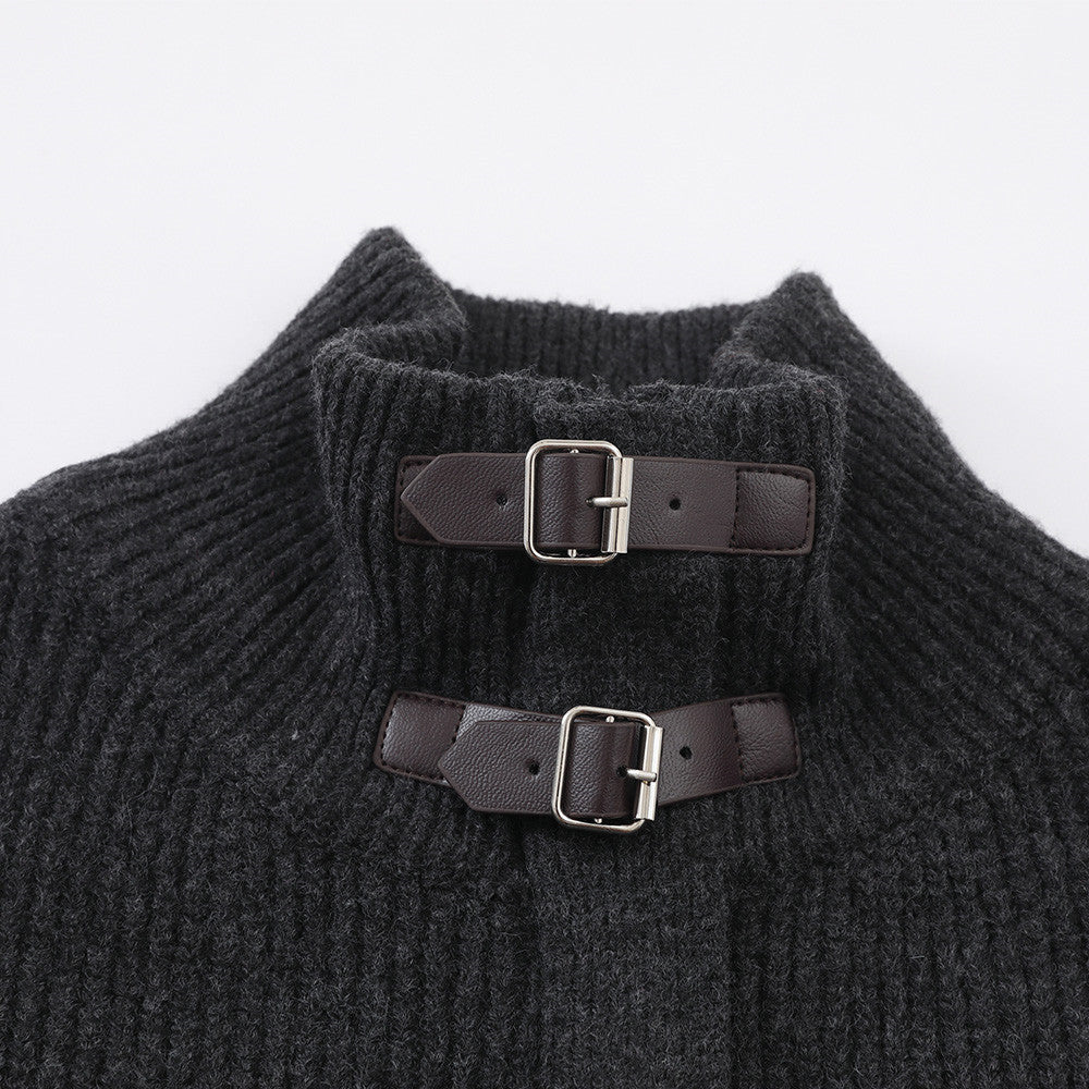 DAXUEN black vertical ribbed mock neck jacket