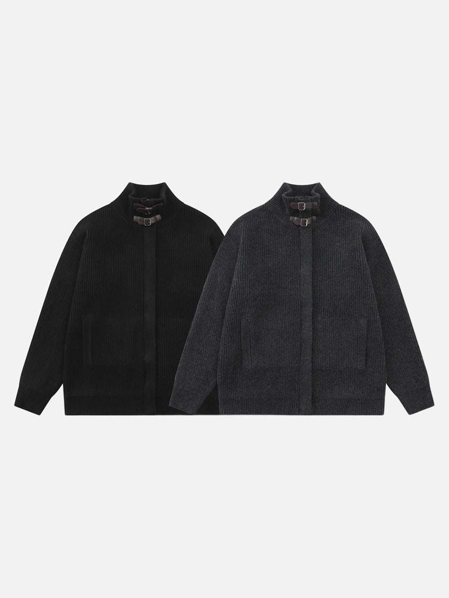 DAXUEN black vertical ribbed mock neck jacket