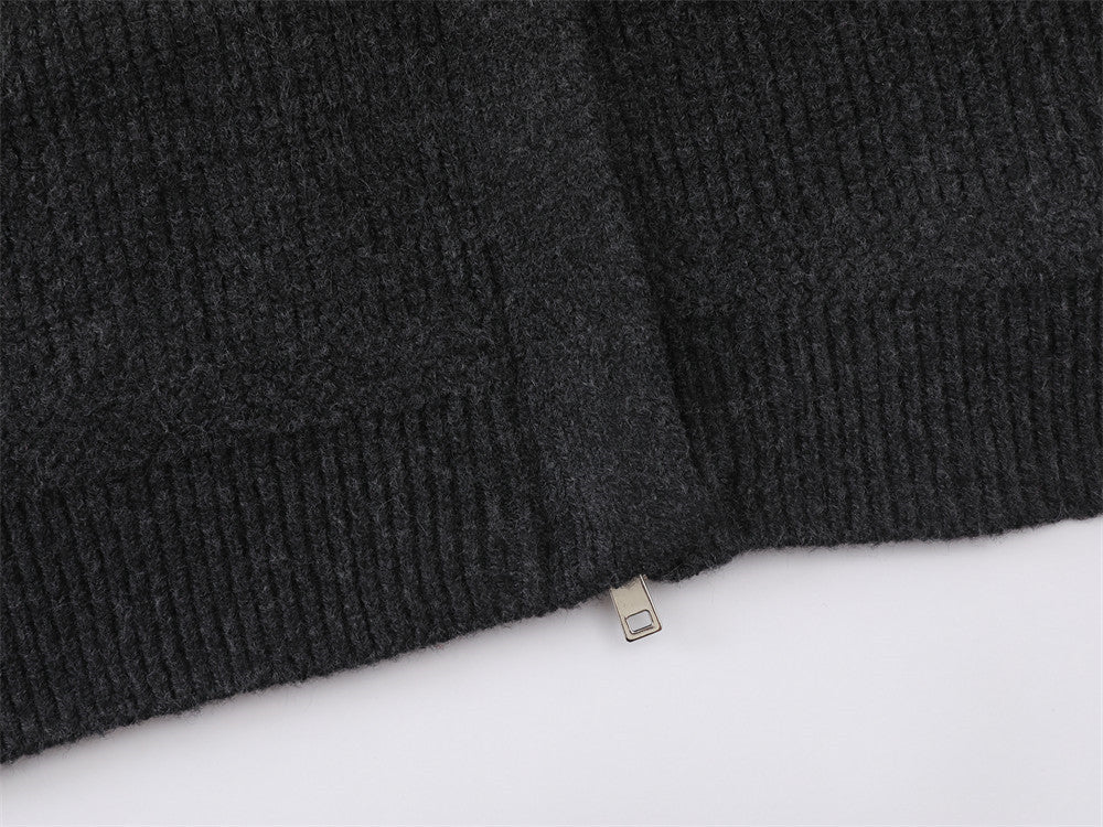 DAXUEN black vertical ribbed mock neck jacket